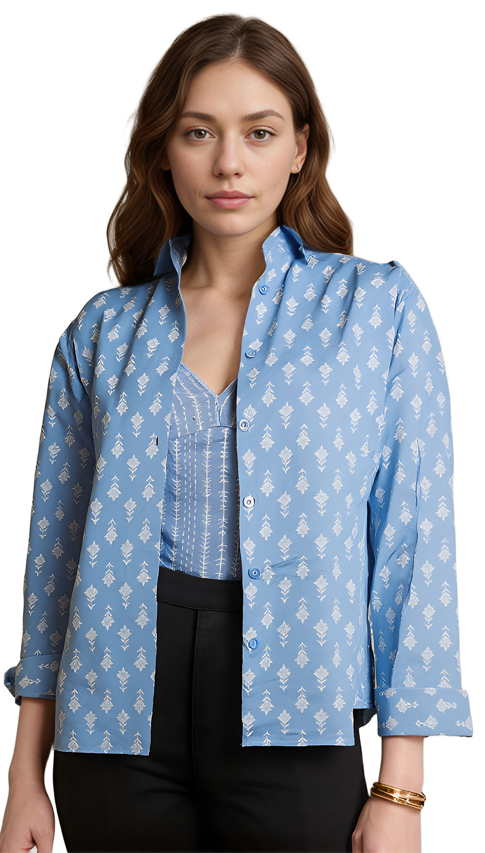 Pavvoin 100% cotton blue shirt and padded bralette combo for women