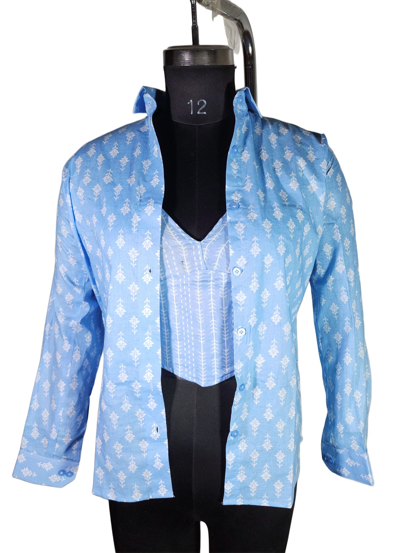 Pavvoin 100% cotton blue shirt and padded bralette combo for women