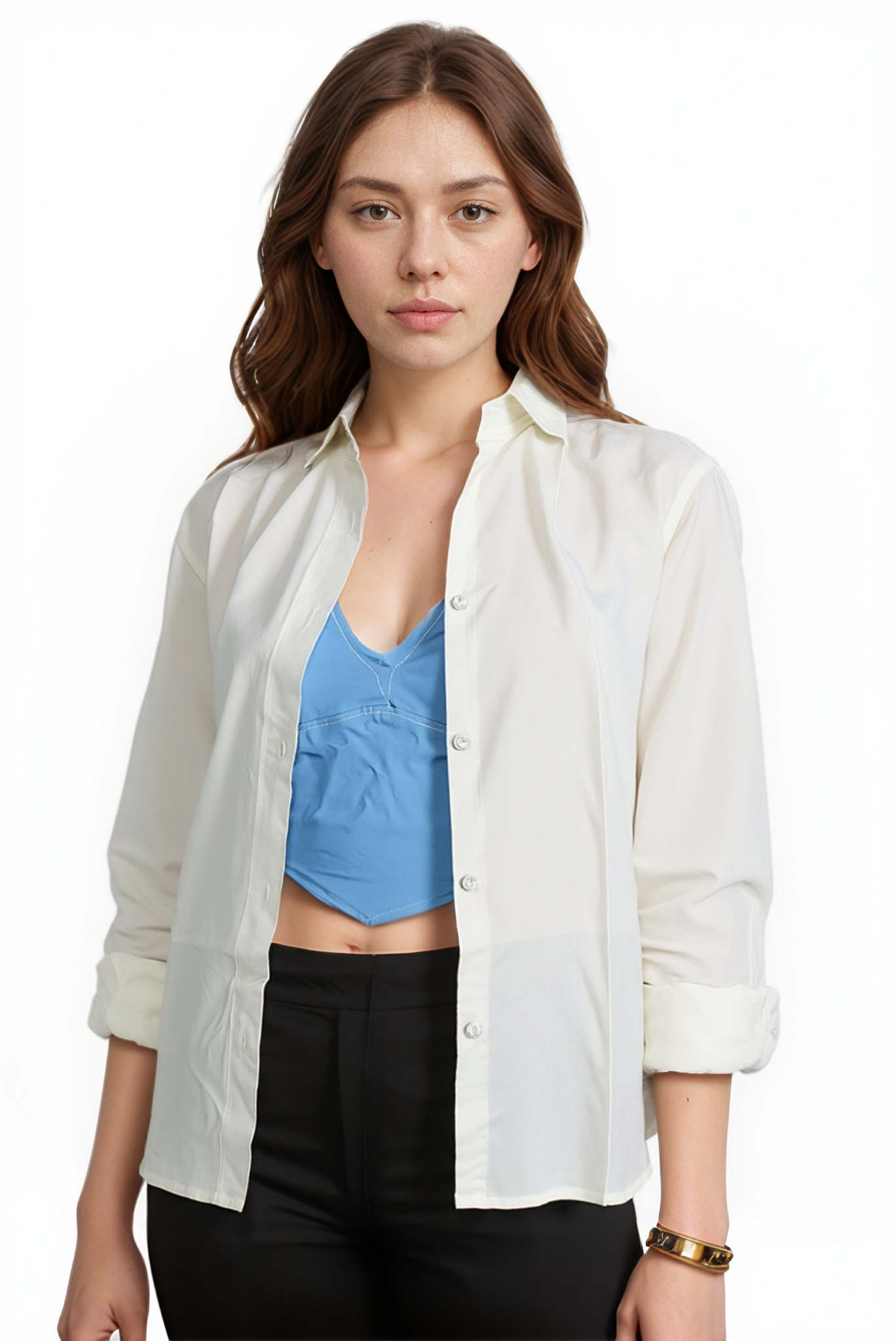 Pavvoin 100% premium organic bamboo cotton antibacterial white and blue shirt and padded bralette combo for women