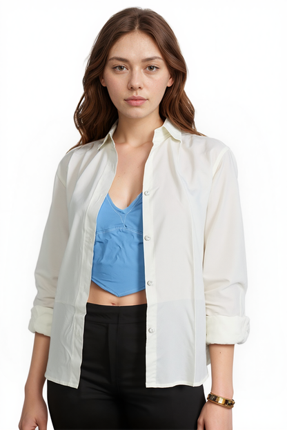 Pavvoin 100% premium organic bamboo cotton antibacterial white and blue shirt and padded bralette combo for women