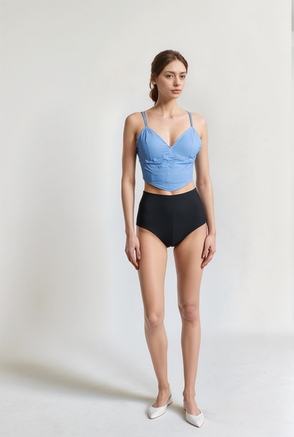 Pavvoin 100% premium organic bamboo cotton antibacterial white and blue shirt and padded bralette combo for women