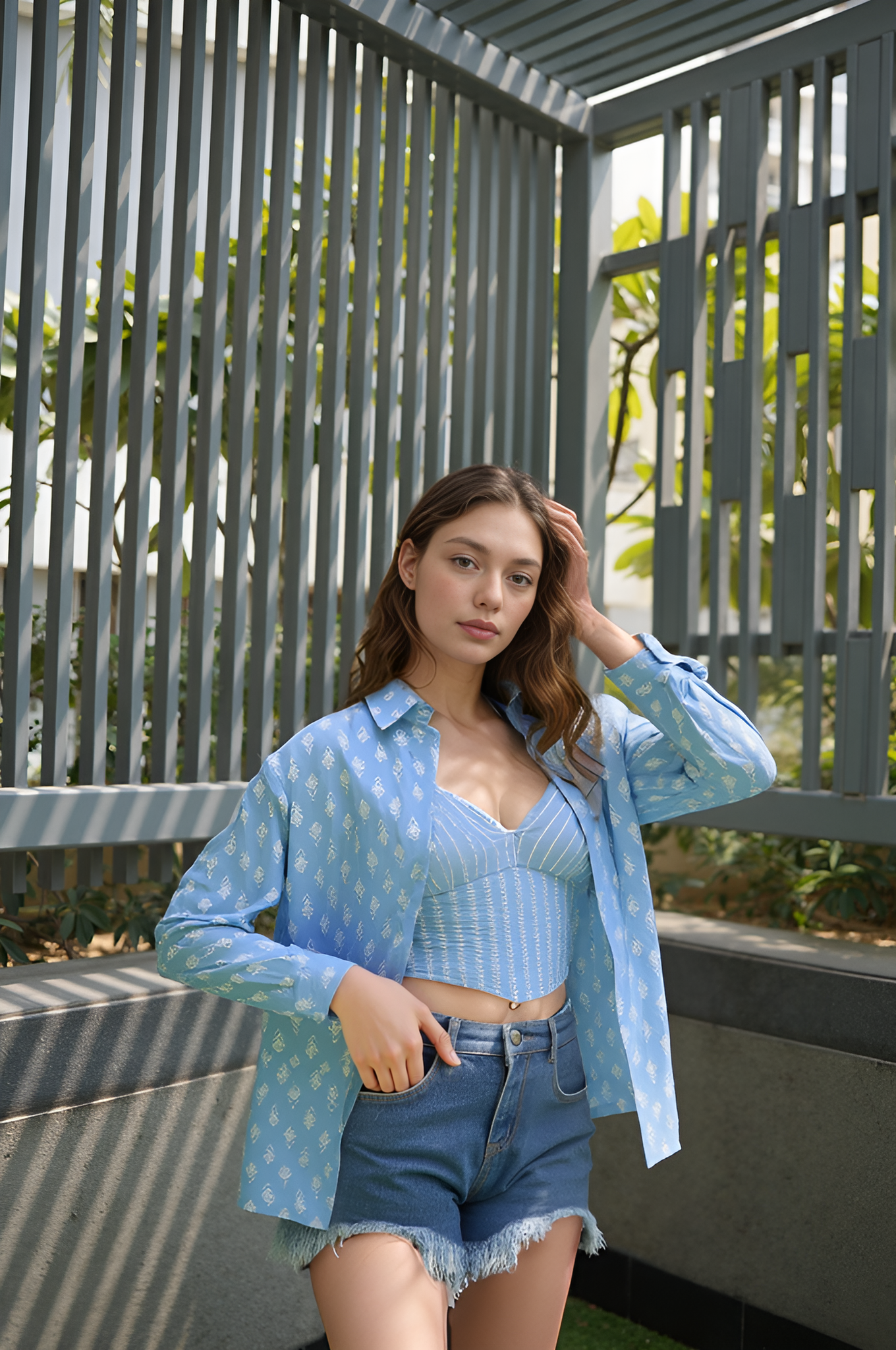 Pavvoin 100% cotton  blue shirt and padded bralette combo for women
