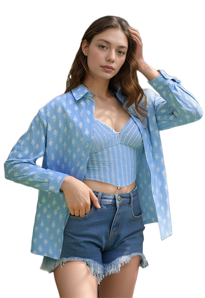 Pavvoin 100% cotton  blue shirt and padded bralette combo for women
