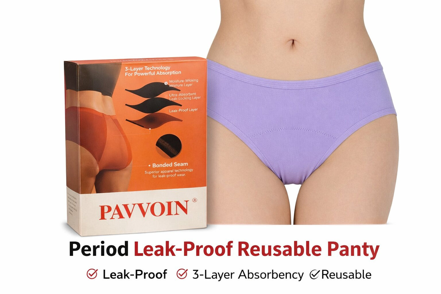 Pavvoin  pro Go pad free heavy Period Hipster Leak Proof Underwear for Medium to Heavy Flow,Reusable for 2 Years Without Pads panty for women