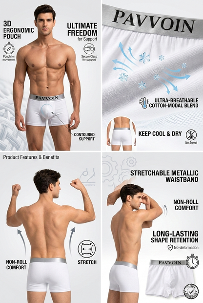 PAVVOIN Men’s Cotton Stretch Boxer Briefs/Trunk| Soft Breathable Innerwear | Anti-Roll Waistband | Body Fit Underwear for Men